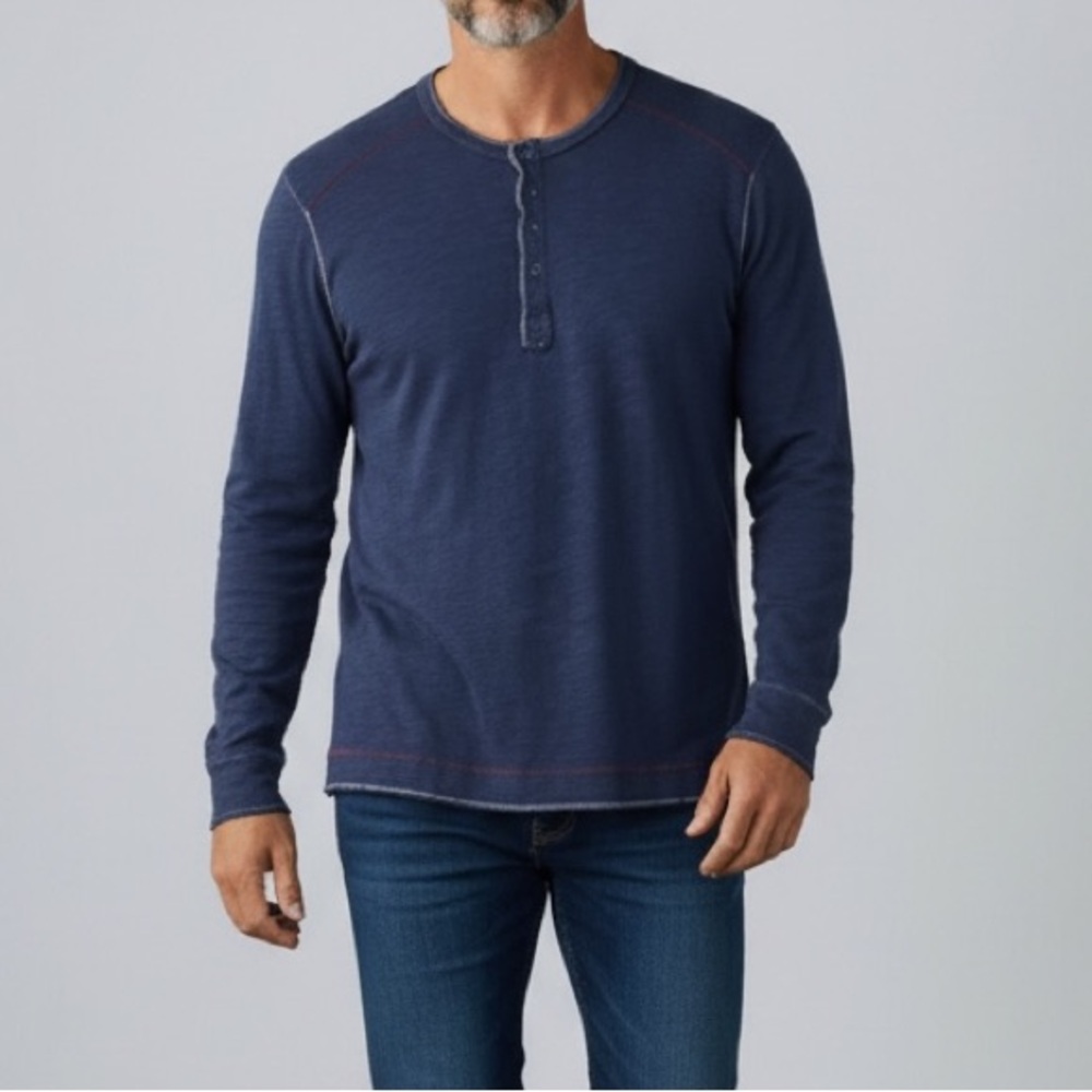 True Grit Men's Soft Henley Pullover Shirt Blue Size: L - Picture 2 of 13